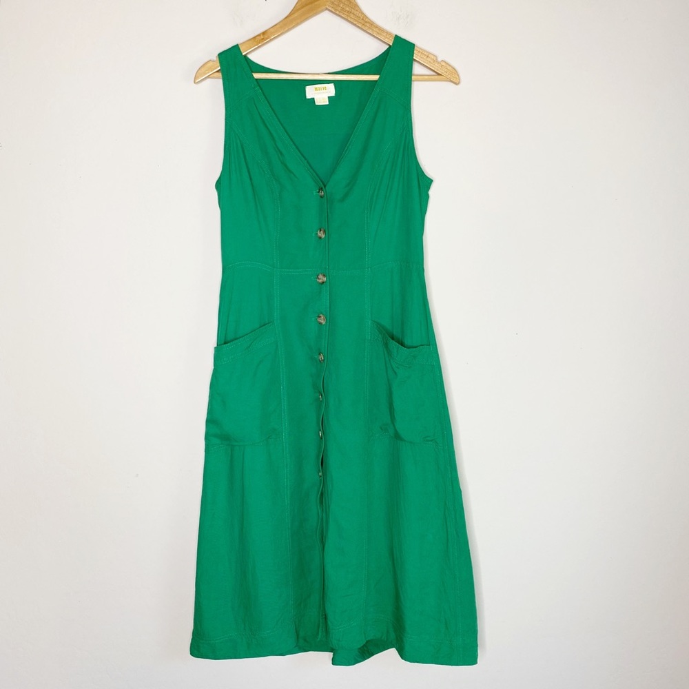 Maeve by Anthropologie Button Front Midi Dress Green Size 6